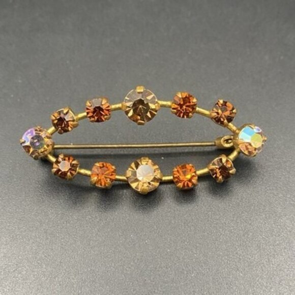 Vtg Brooch Lot Porcelain Floral AB Rhinestone Roadrunner Gold Tone Pins 1950-70s - Picture 6 of 15